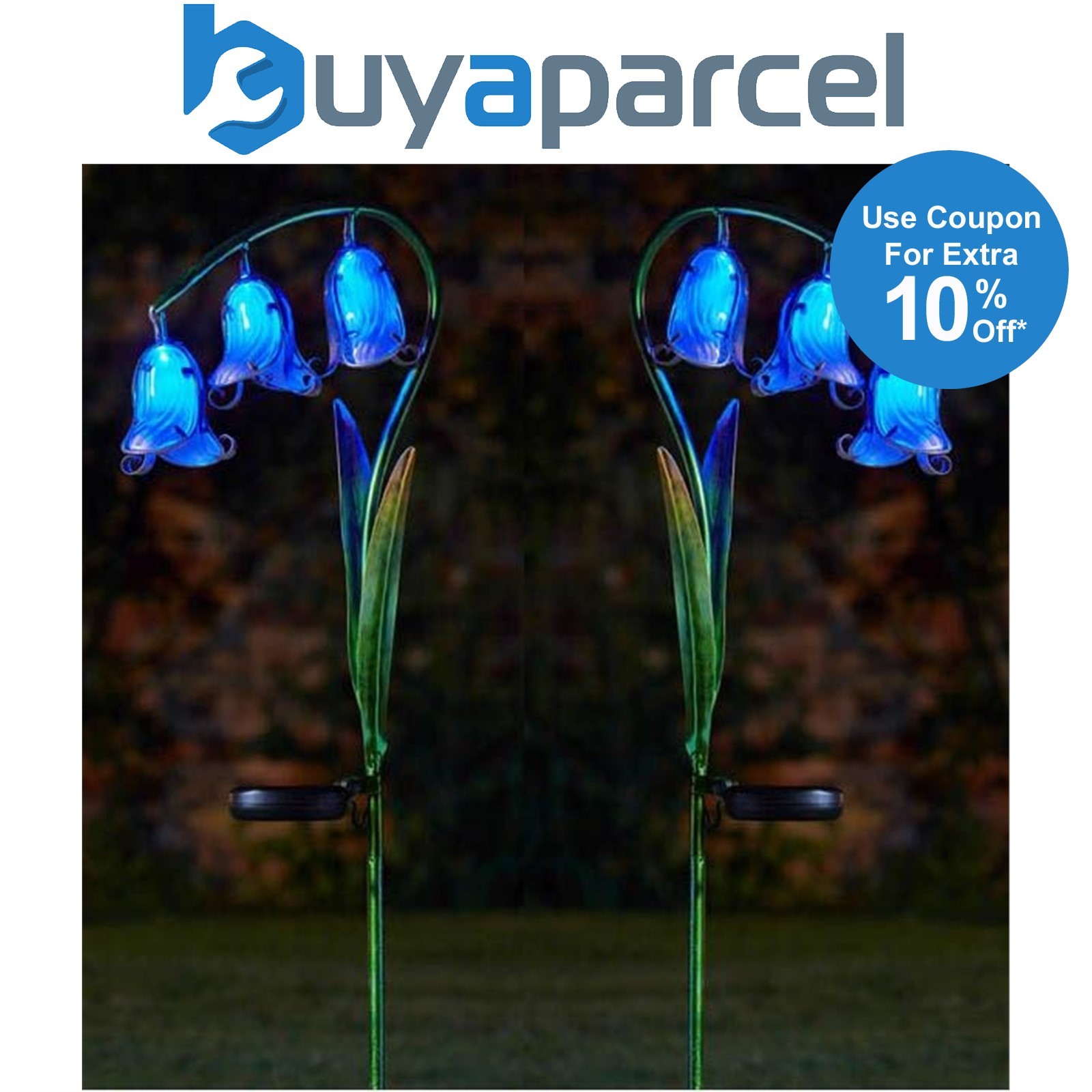 2 x Smart Garden Bluebell Blue Flower Glass Solar Stake Light Garden LED 1012534