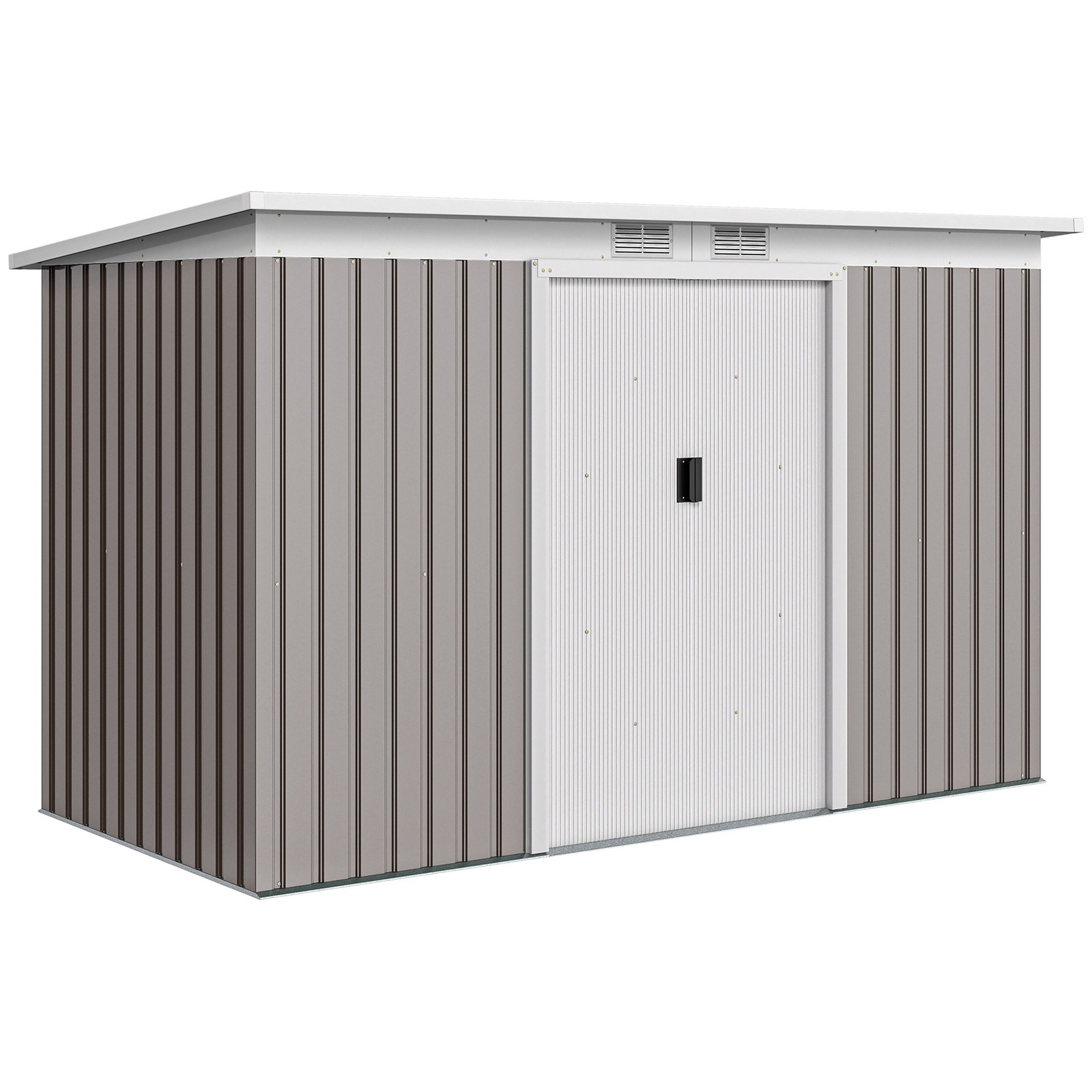 Outsunny 9 x 4FT Metal Garden Storage Shed w/ 2 Door, Light Grey