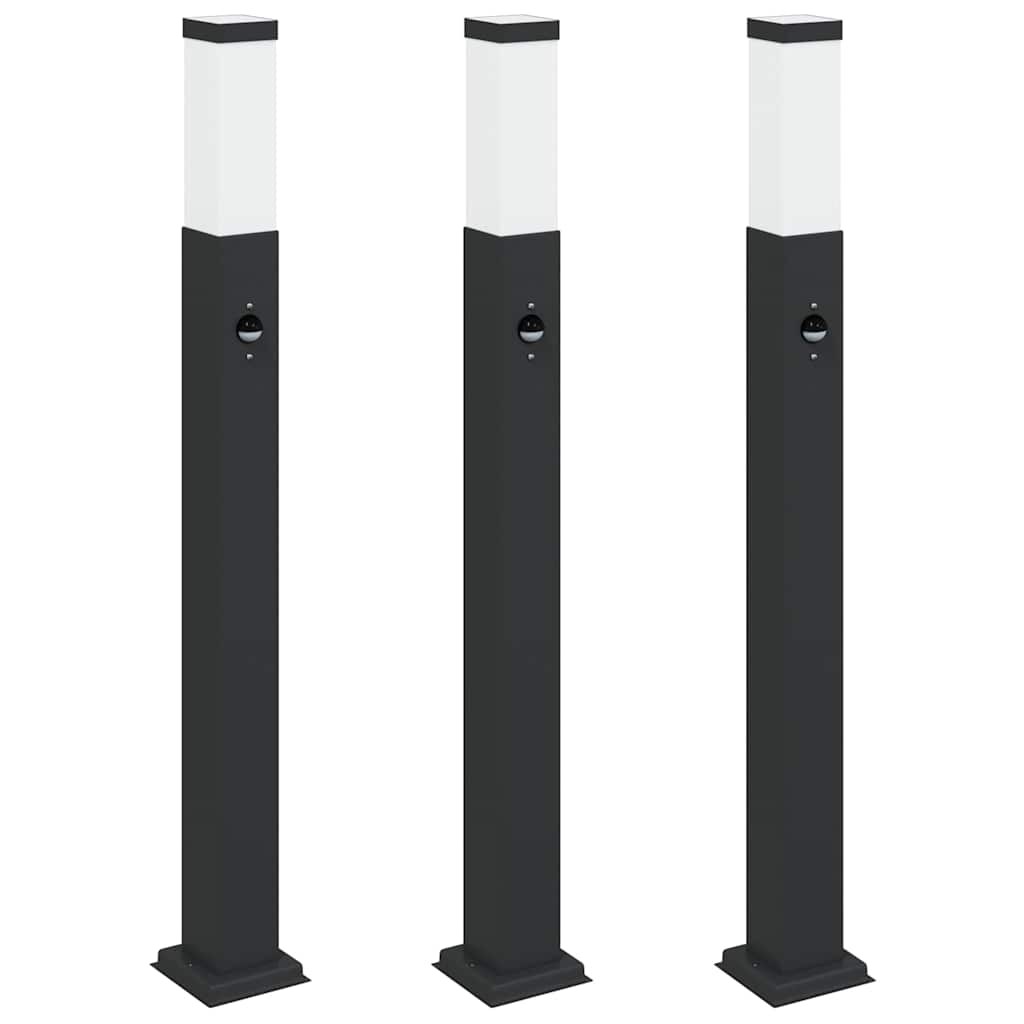 Bollard Lights 3pcs 80cm Black Stainless Steel PIR Sensor IP44 Outdoor vidaXL