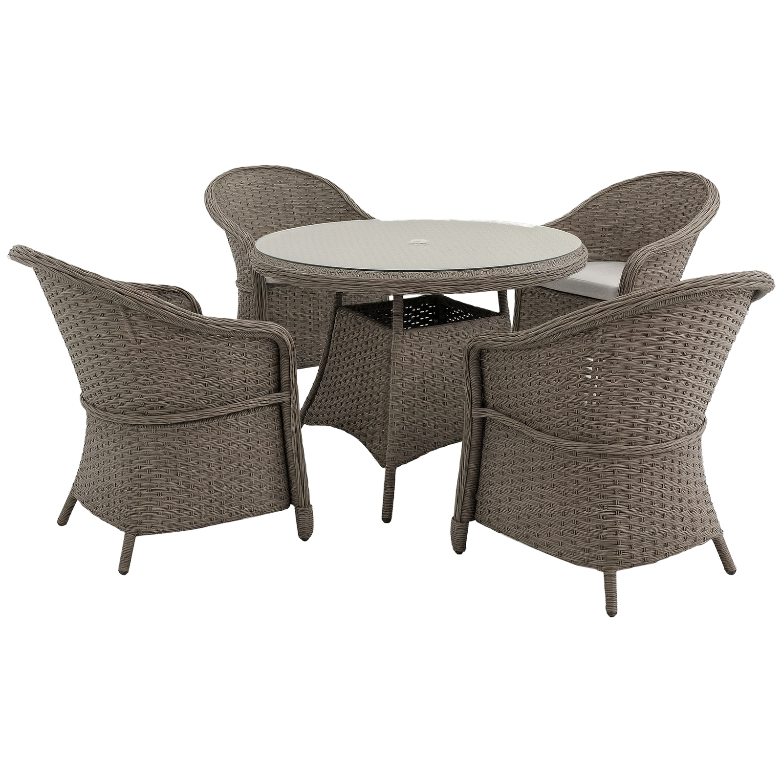 Outsunny Rattan Dining Set for 4 with Cushions and Umbrella Hole, Mixed Grey