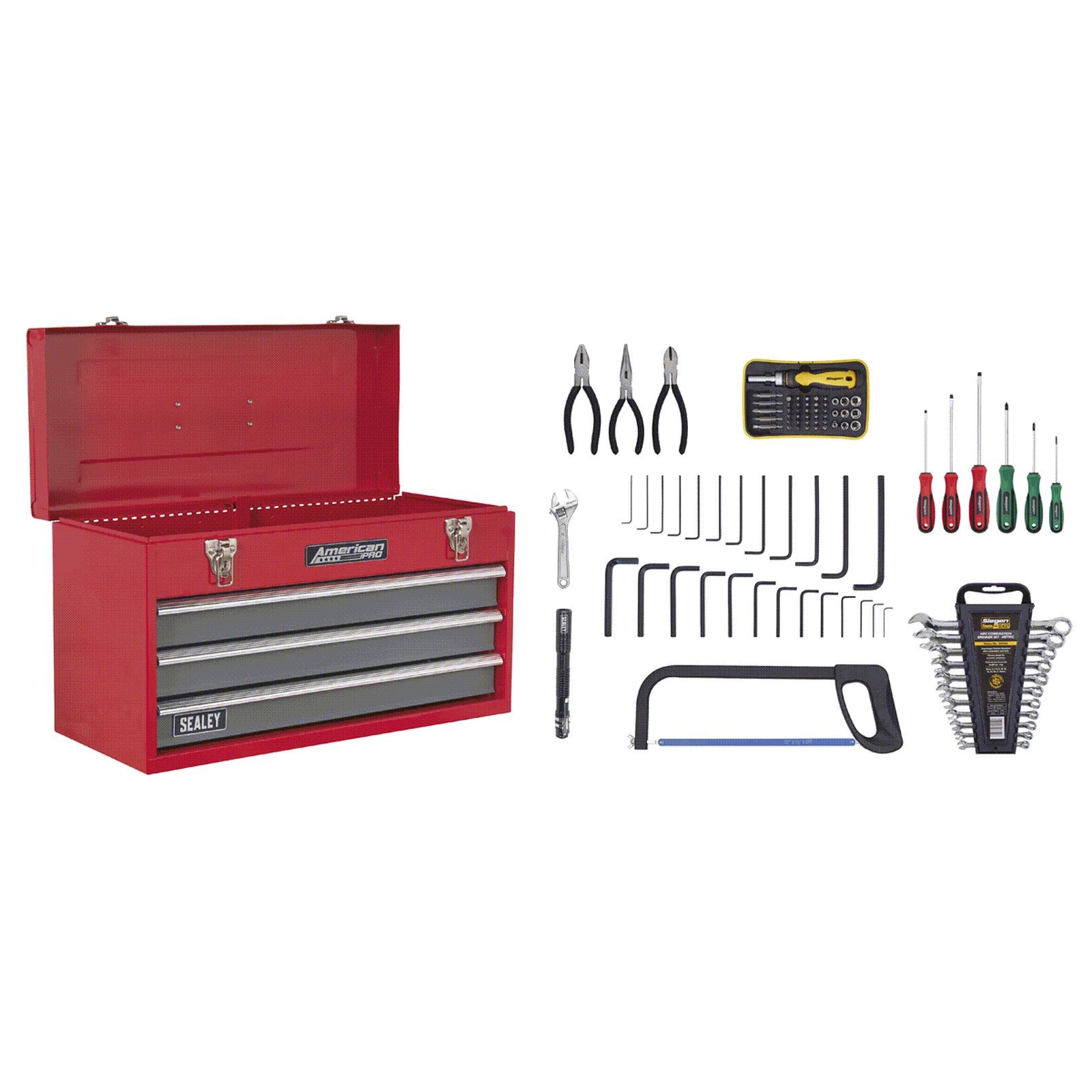 Sealey AP9243BBCOMBO Portable Tool Chest 3 Drawer - BB Runners + 93pcs Tool Kit