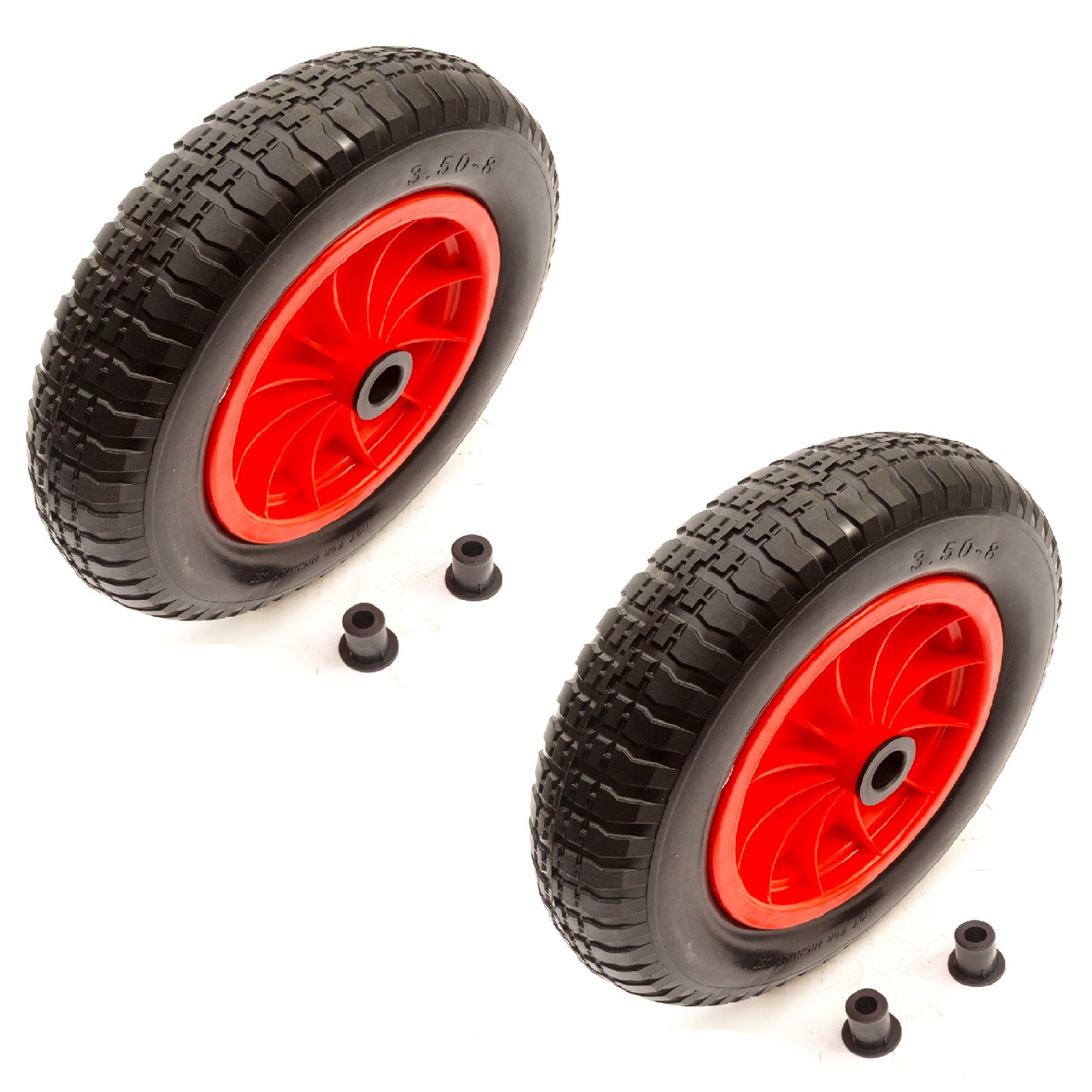 2x 14" 3.50-8 4.00-8 Wheel Barrow Wheel Solid Tyre 35/25/13mm Bushes 90mm Hub