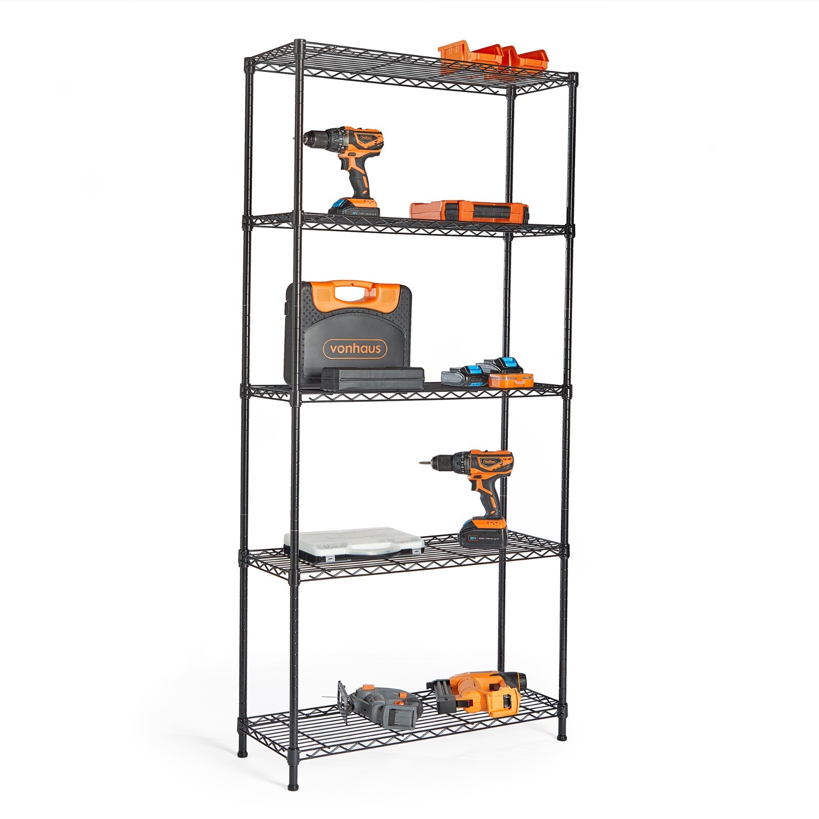 VonHaus 5 Tier Wire Shelving Unit for Storage Black Powder Coated Metal Shelves