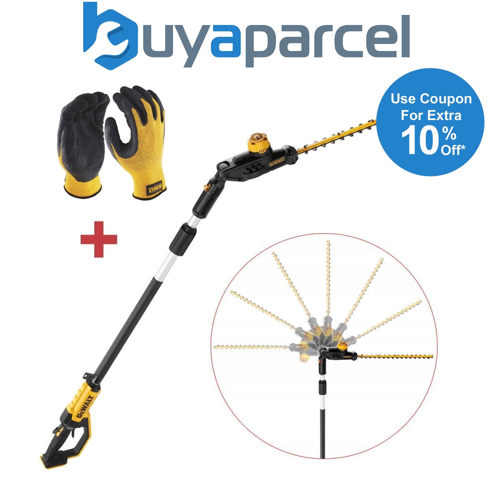 Dewalt DCMPH566N 18v XR Brushless Pole Hedge Trimmer 55cm Long Reach + Gloves