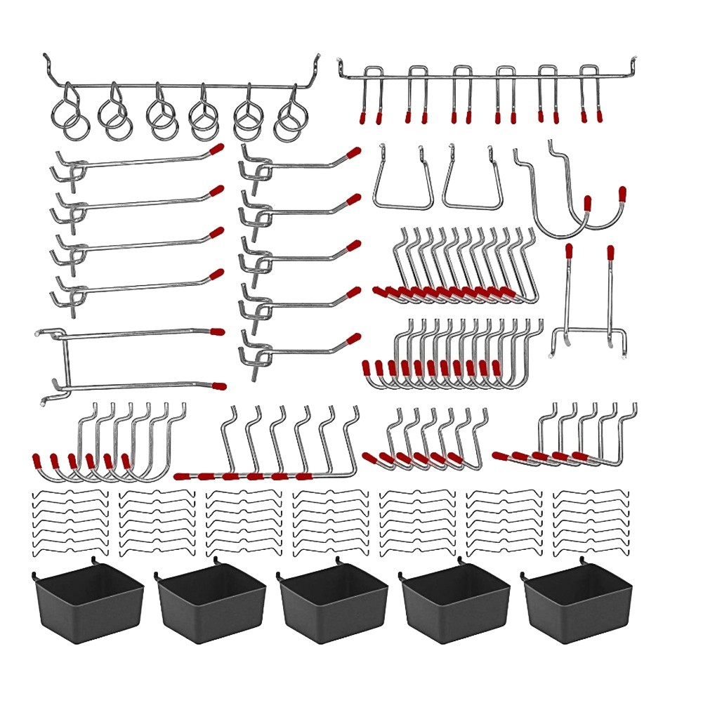 114 Pcs Peg Board Hooks Assortment with Metal Hooks Sets, Hole Plate Bins,9481