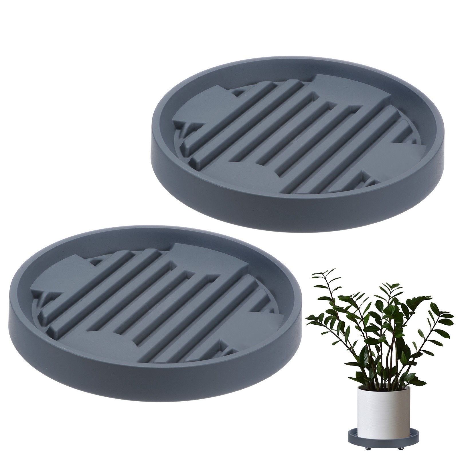 2Pcs Plant Stand with Wheels, 8.7 Inch Round Indoor Planter Mover Trolley Grey