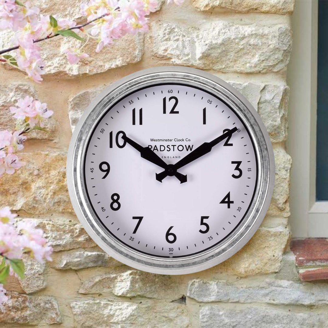 Outdoor Garden Wall Clock Round Battery Operated 15'' Quartz Indoor Silver Large