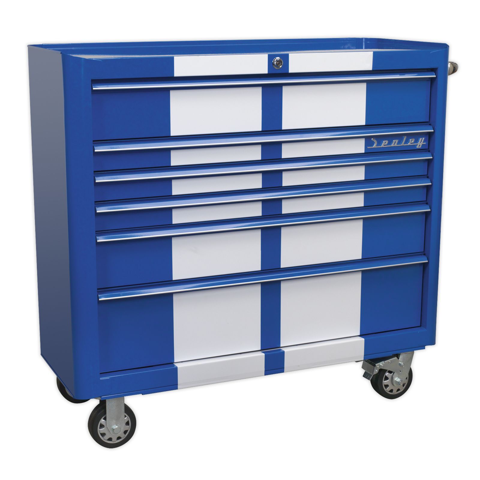 Sealey Rollcab 6 Drawer Wide Retro Blue With White Stripe - Part No. AP41206BWS
