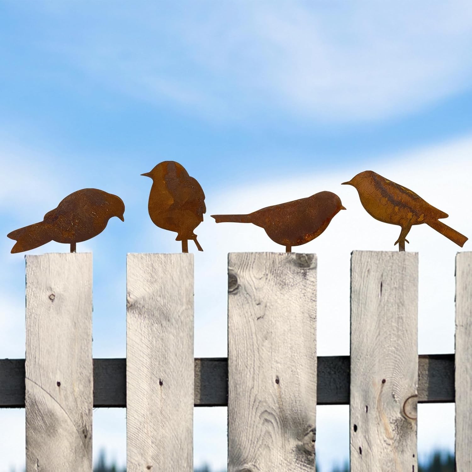 4PCS Rusty Birds Decoration Lifelike Patina Metal Birds Garden Ornaments Silhou
