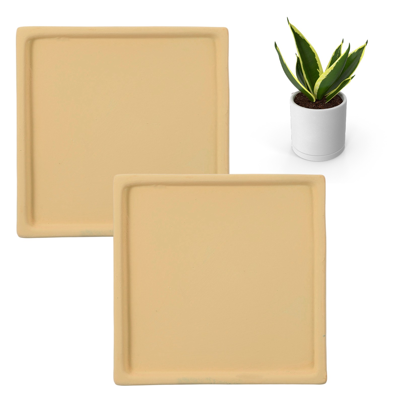 2 Pcs Square Plant Saucers, 4.7 Inch Plant Trays for Pots, Yellow