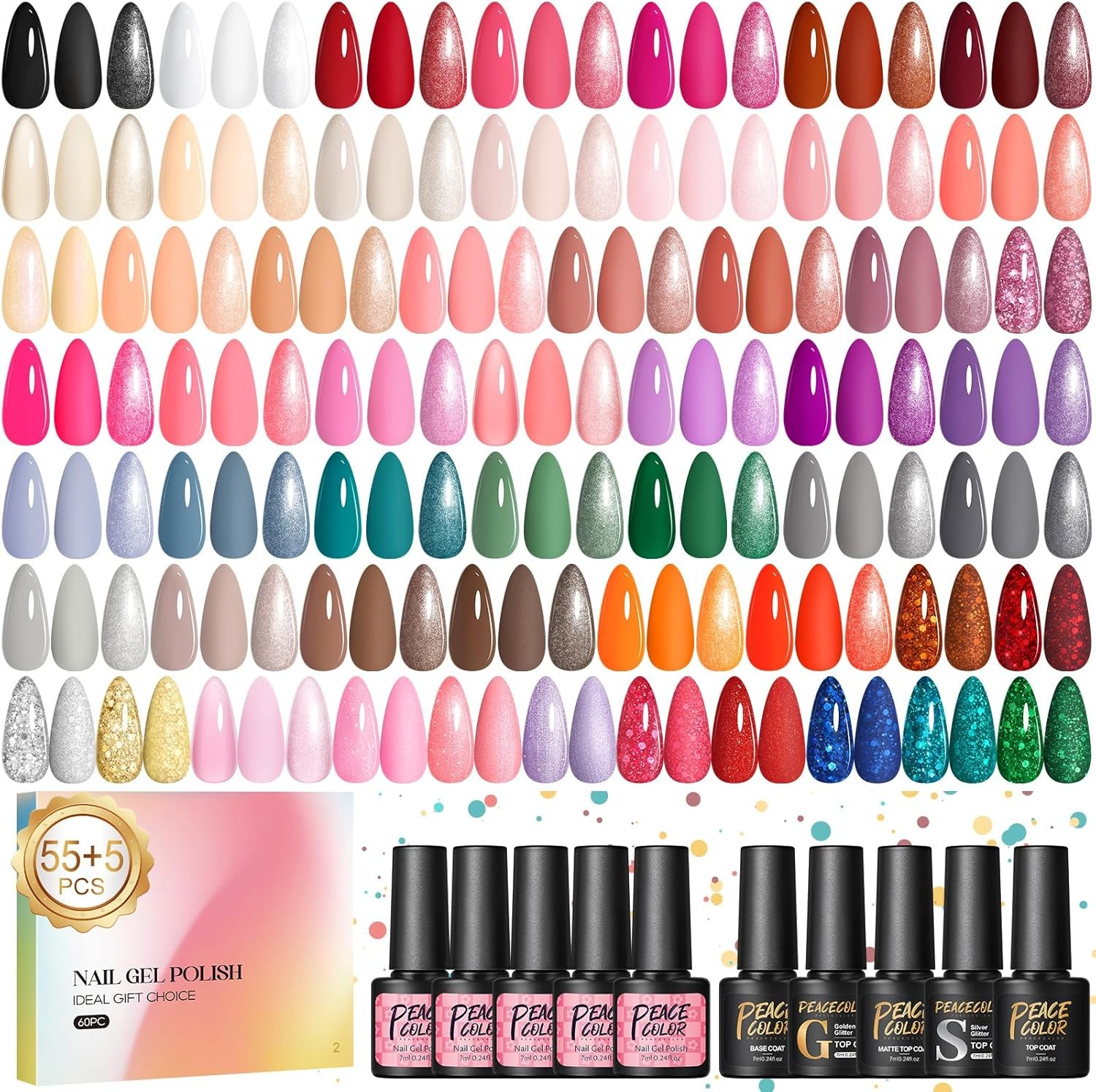 PEACECOLOR 60PCS Gel Nail Polish Set: Gel Nail Polish Starter Kit White Nude Gl