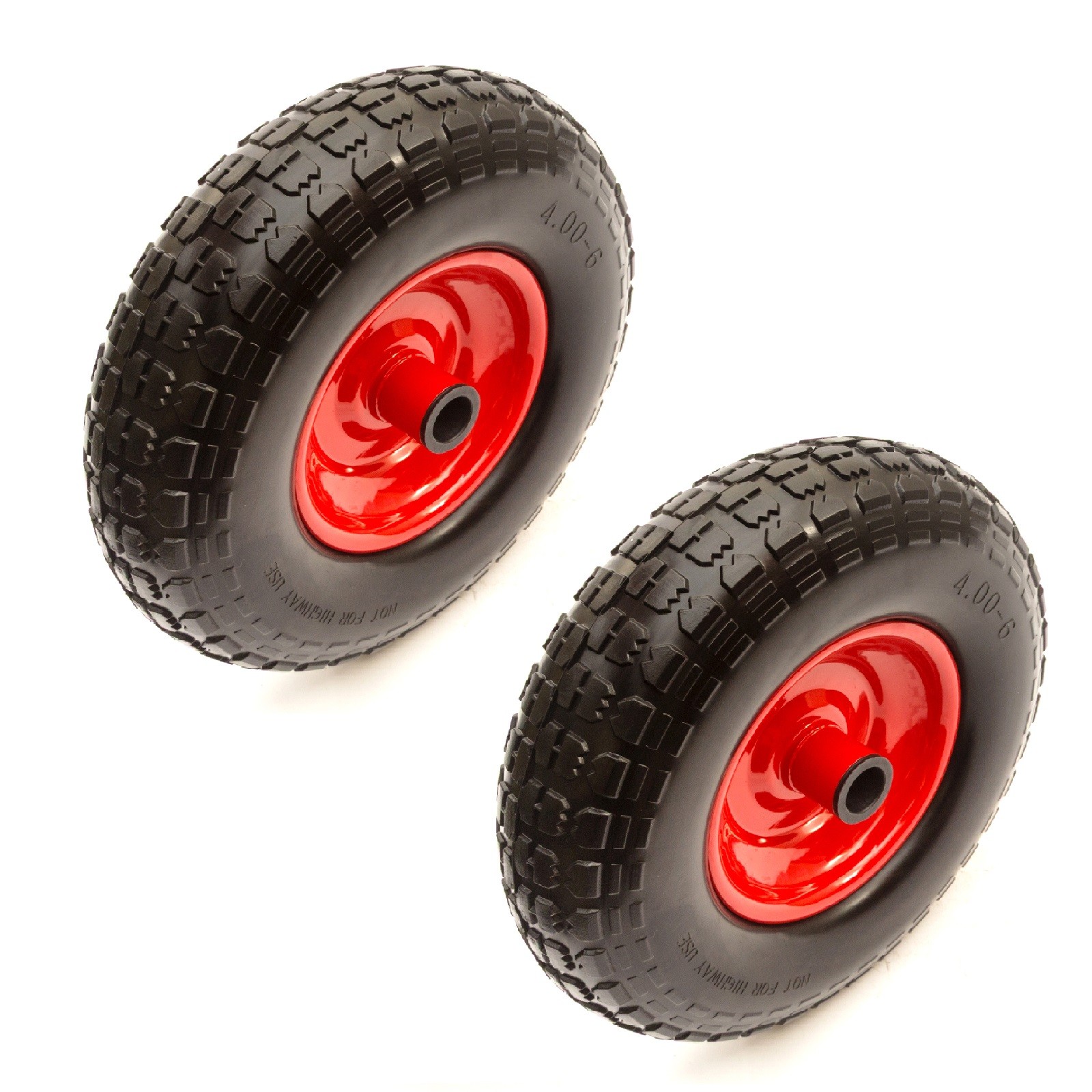 2 x Metal Wheel & PU Solid 4.00-6 Tyre 13 Inch Flat Free 1" Bore Wheelbarrow