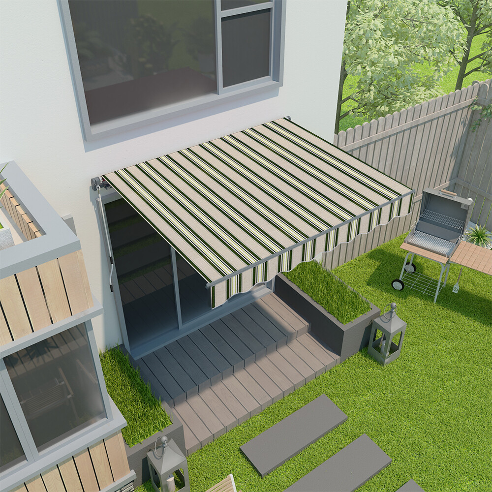 2.5x2m Patio Manual Awning Garden Canopy Shade Retractable Shelter Multi-Stripe