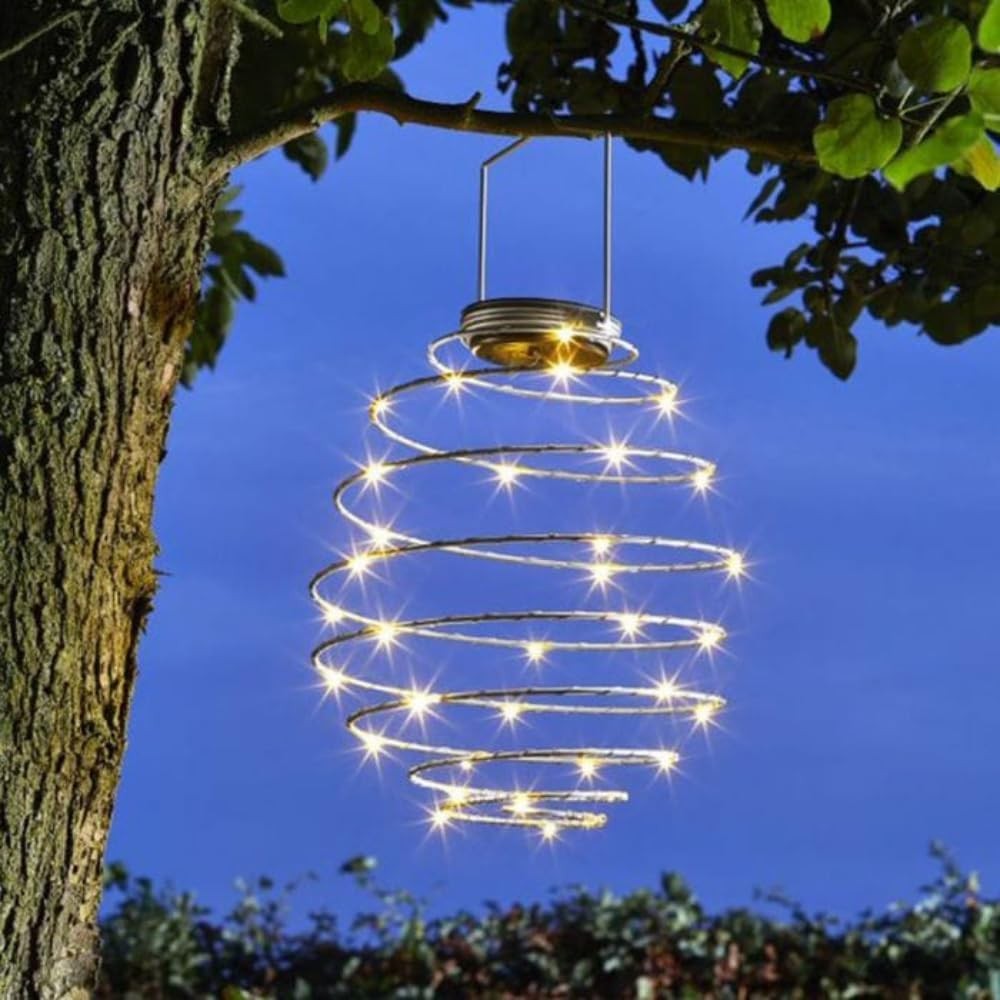 Garden Mile Hanging LED Solar Light Light Up Spiral Lantern Outdoor Solar Hangi