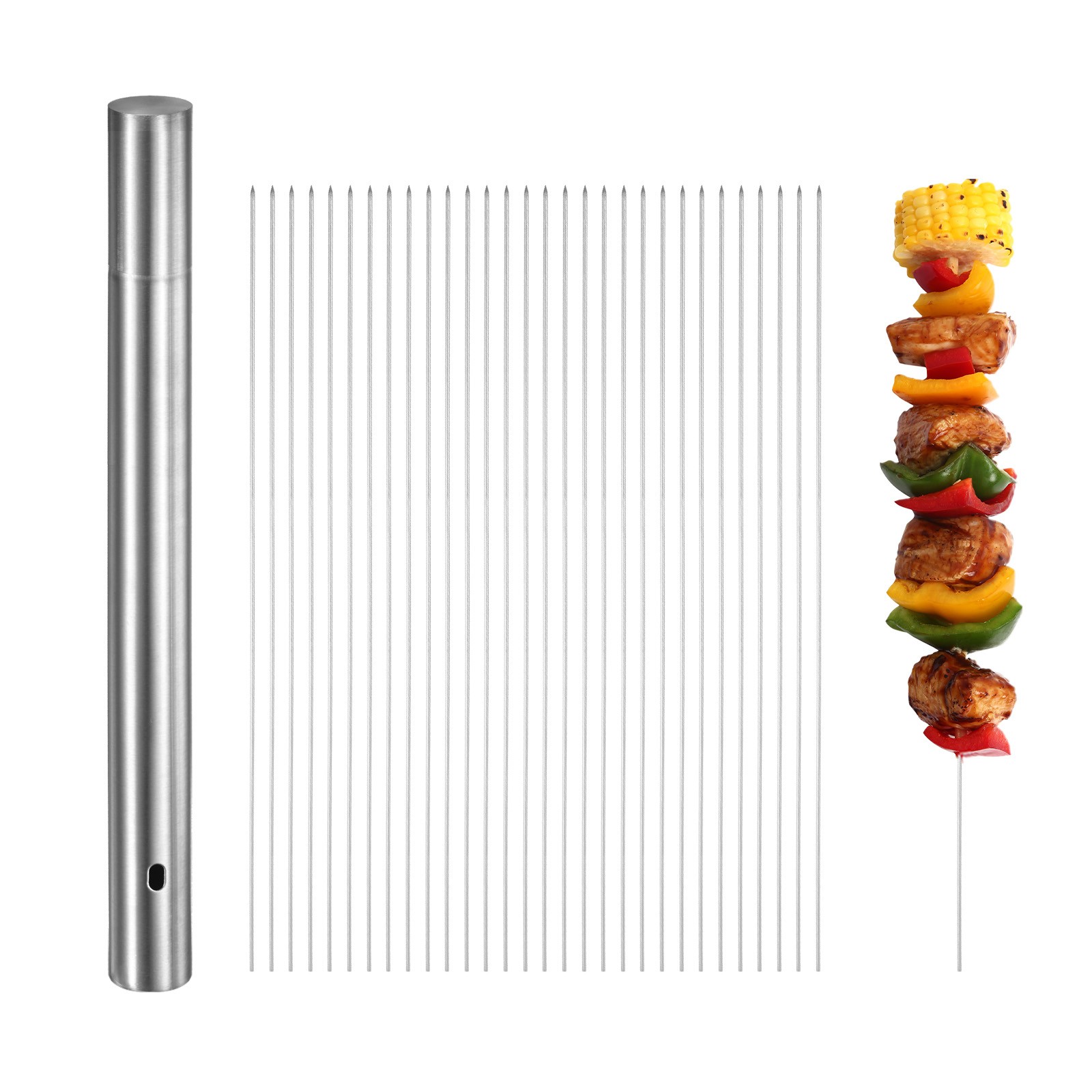 100-Pack Kabob Skewers, 13 Inch Metal Skewers with Portable Storage Tube