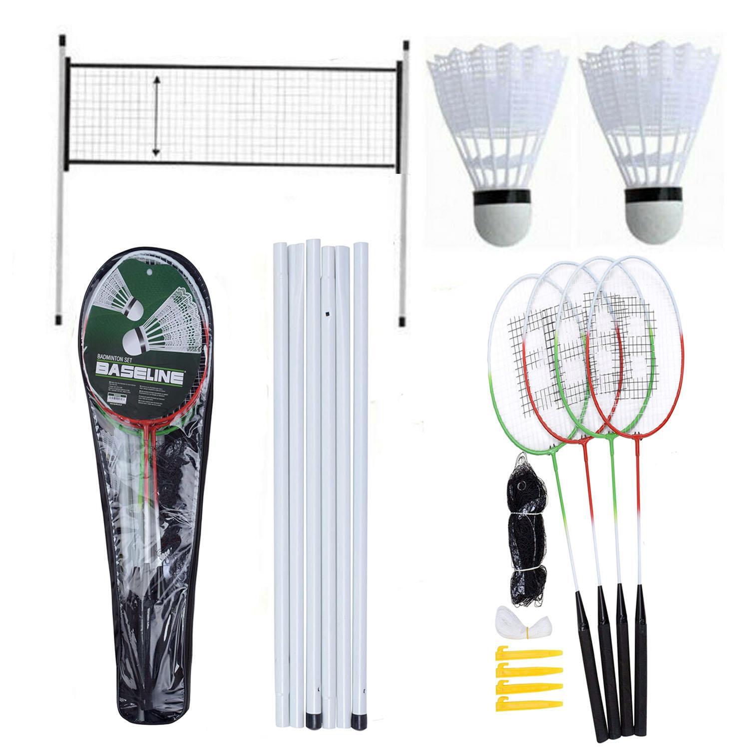 Professional Badminton Set 4 Player Racket Shuttlecock Poles Net Bag Garden Game