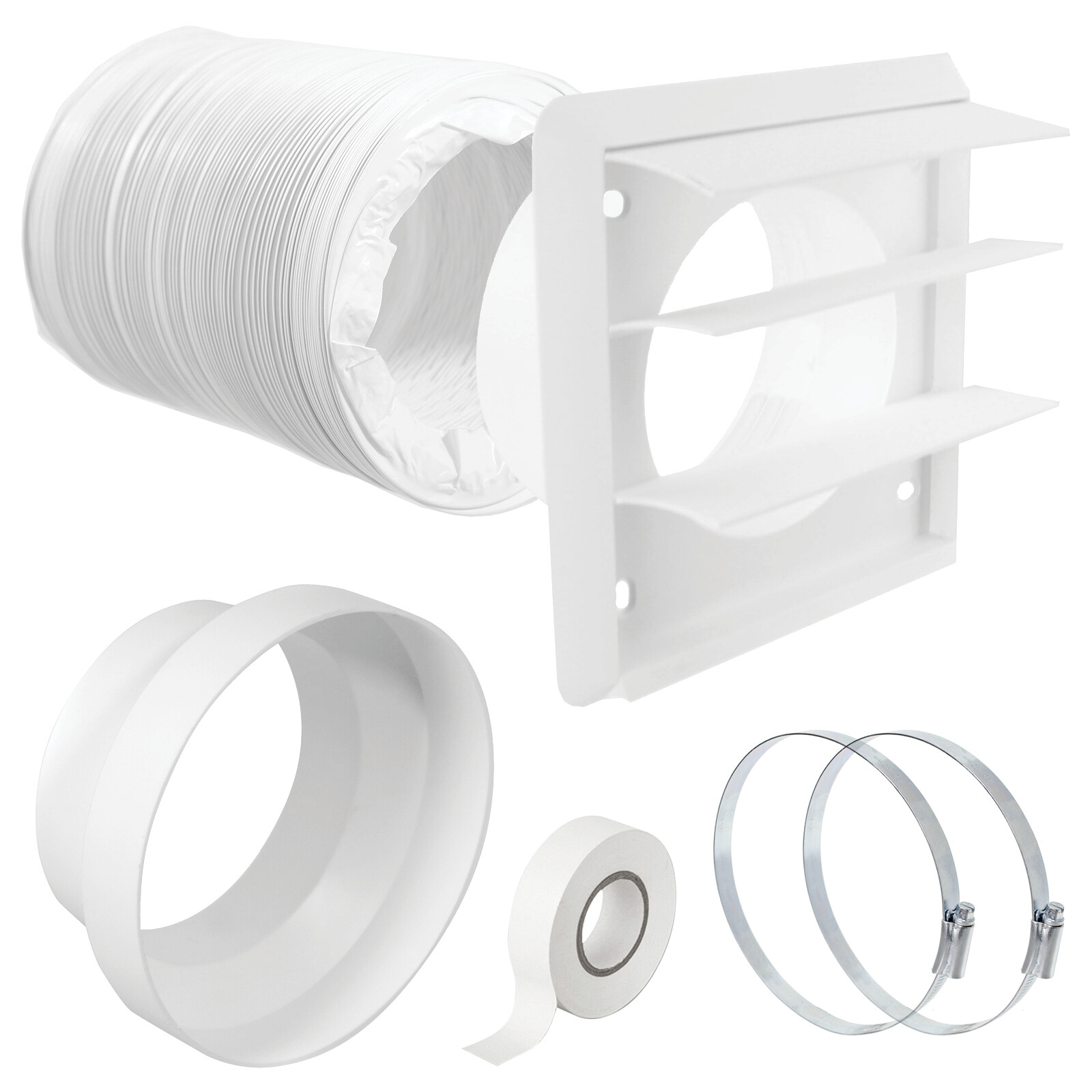 Exterior Venting Kit & Hose for Air Conditioning Unit External (6" x 1m, White)