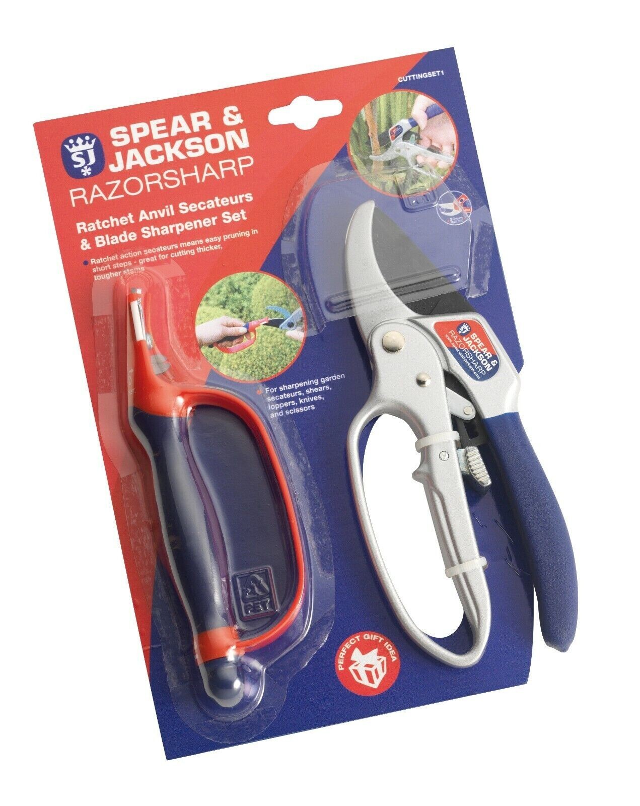 Spear & Jackson CUTTINGSET1 Ratchet Anvil Secateurs and Blade Sharpener Set