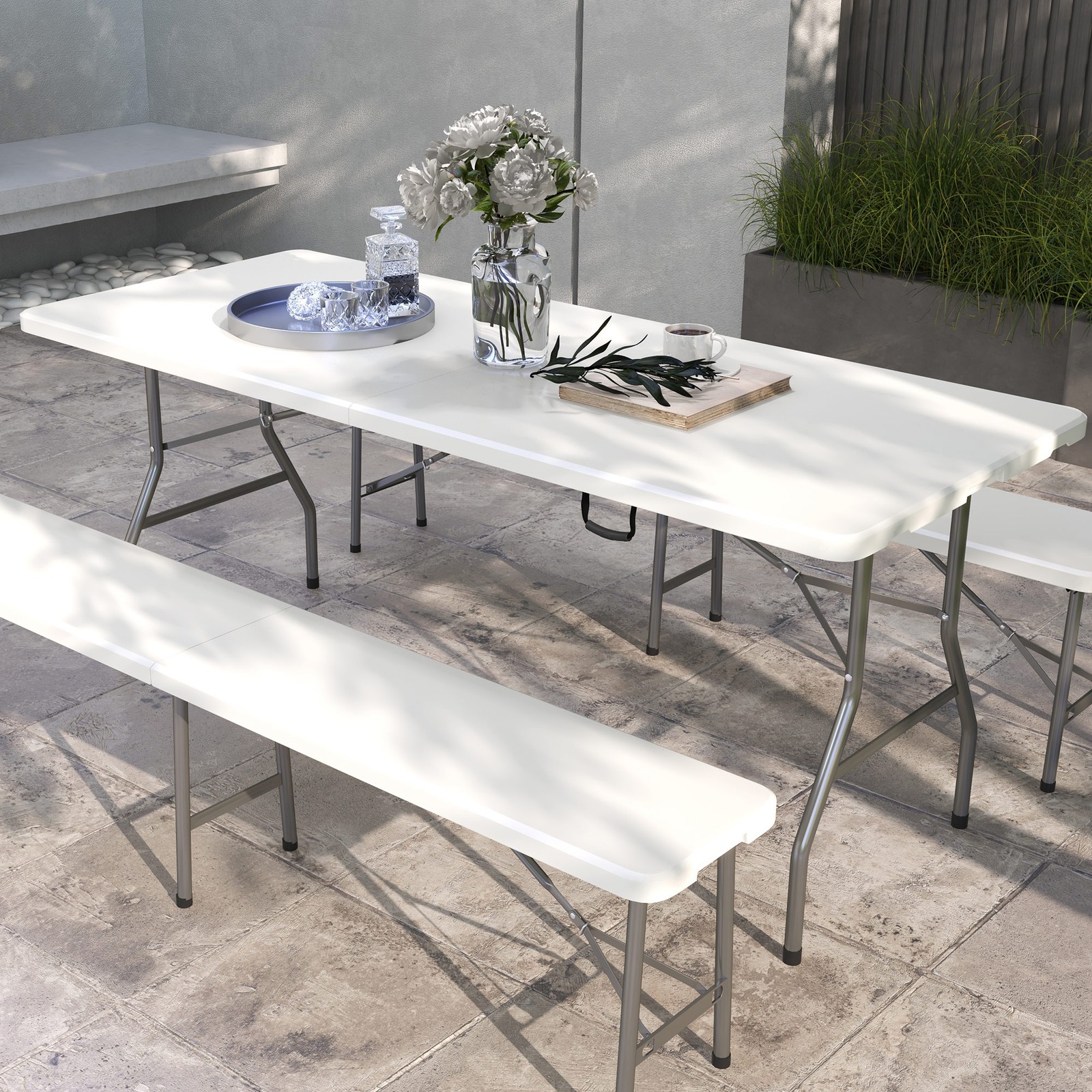 Folding Garden Table, Outdoor HDPE Picnic Table for 6, White