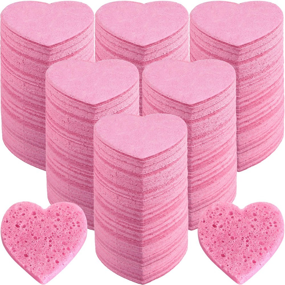 3X(100 PCS Compressed Sponges Heart Shape Face Sponges for1018