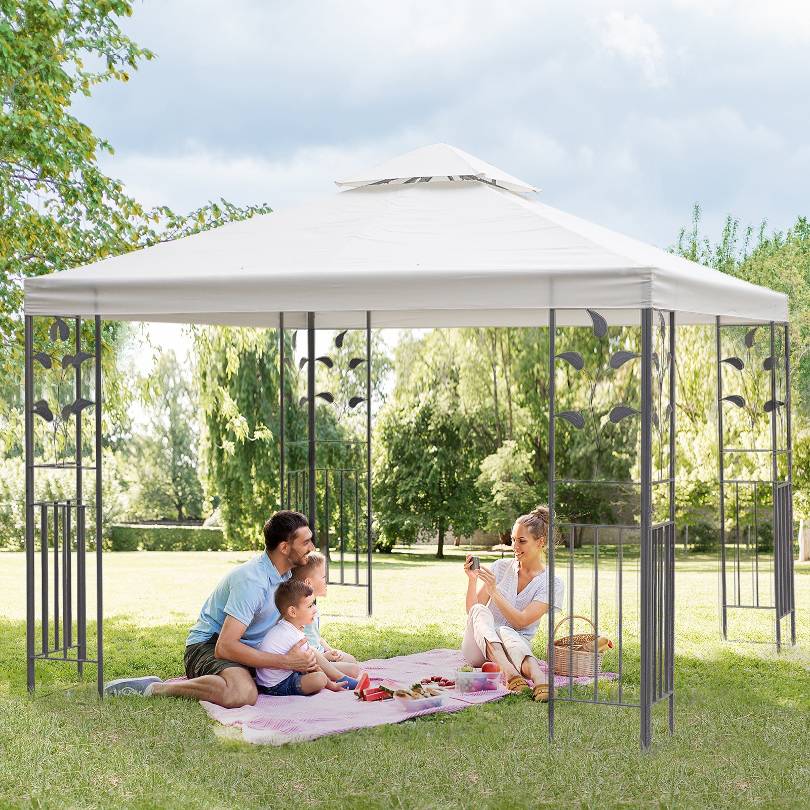 Patio Gazebo Canopy Outdoor Wedding Party Tent Shelter Sun Shade Steel- 3m x 3m
