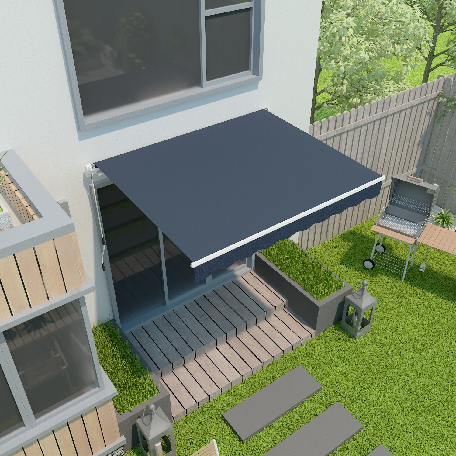 2.5x2m Patio Awning Manual Garden UV Sun Shade Outdoor Canopy Retractable Blue