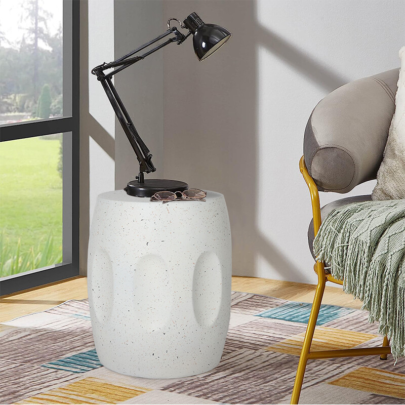 Large Concrete Side Table Drum End Table Decorative Garden Stool Indoor Outdoor