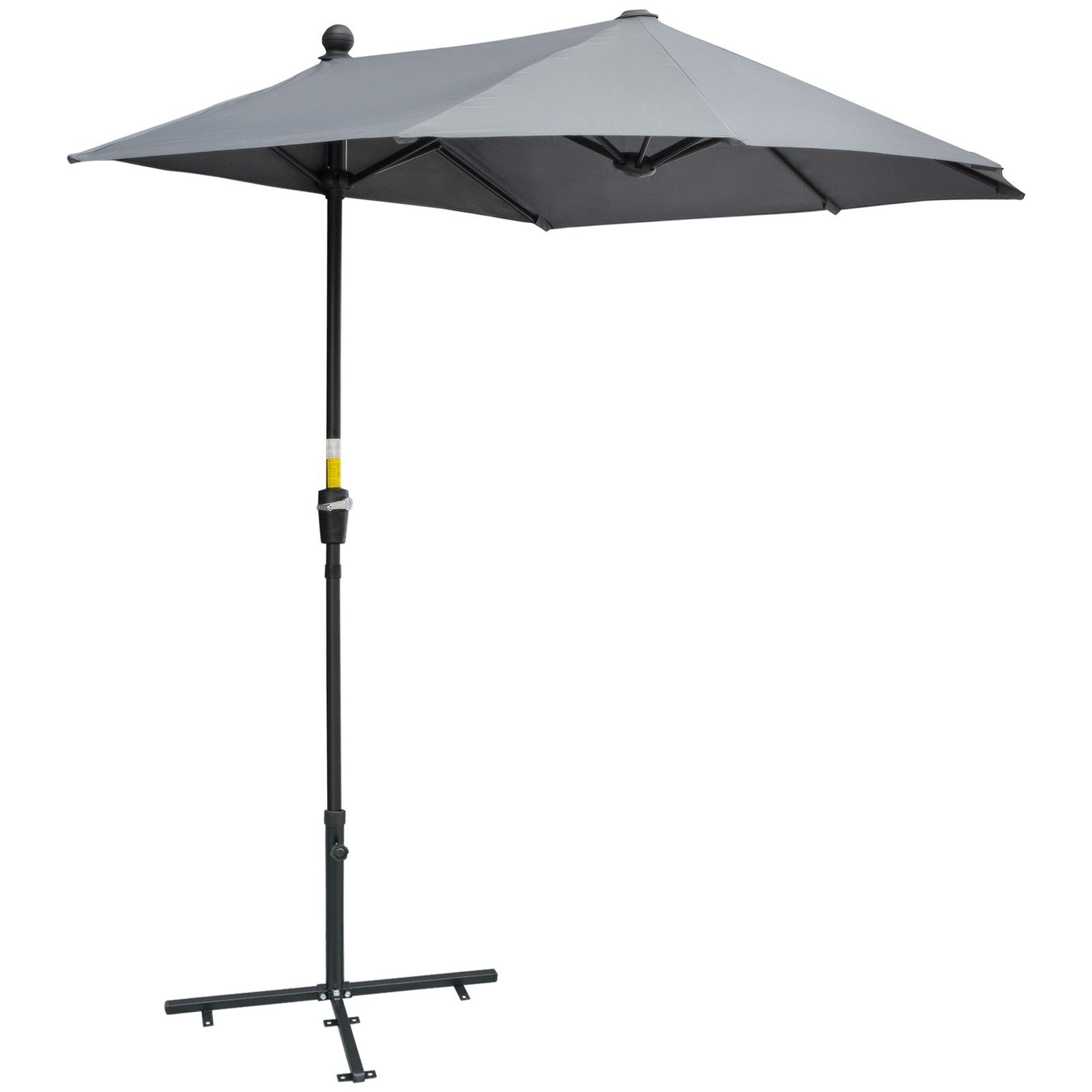 Outsunny 2m Half Garden Parasol Market Umbrella w/ Crank Handle, Dark Grey