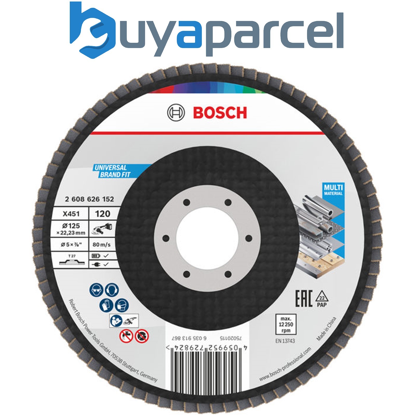Bosch Flaps discs X451 Flap Disc 125 x 22.23 mm G120 T27 15 pcs 2608626182