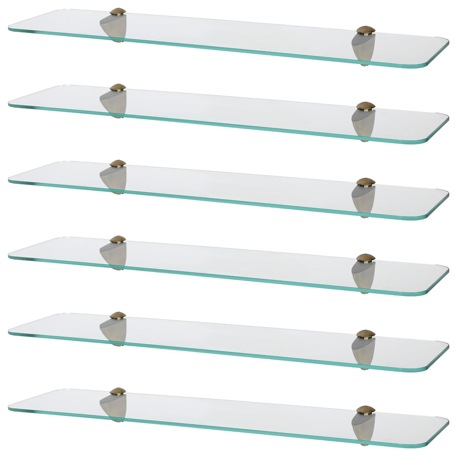 6x Rounded Floating Glass Bathroom Shelves 60cm Clear/Gold Shower Storage Rack
