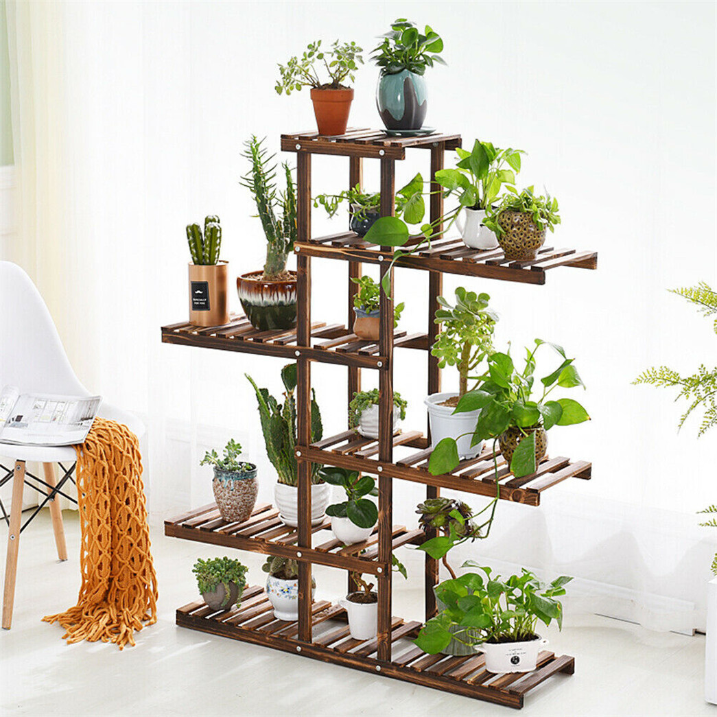 Strengthen Garden Balcony Large Wooden Flower Rack Plant Stand Bonsai Shelf Home