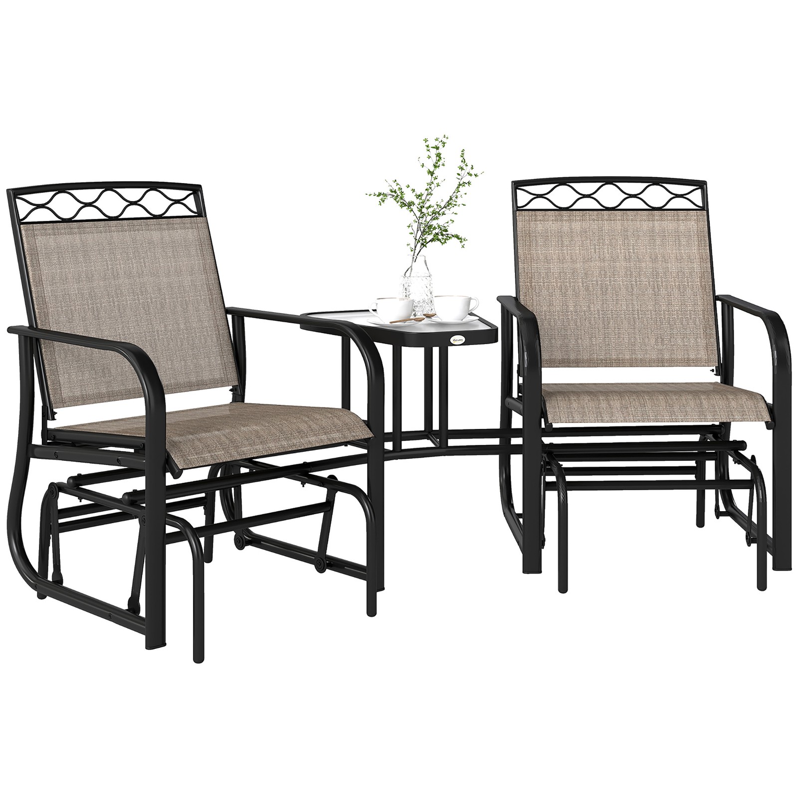 Outsunny 2-Person Outdoor Glider Rocker Chair with Center Table for Backyard