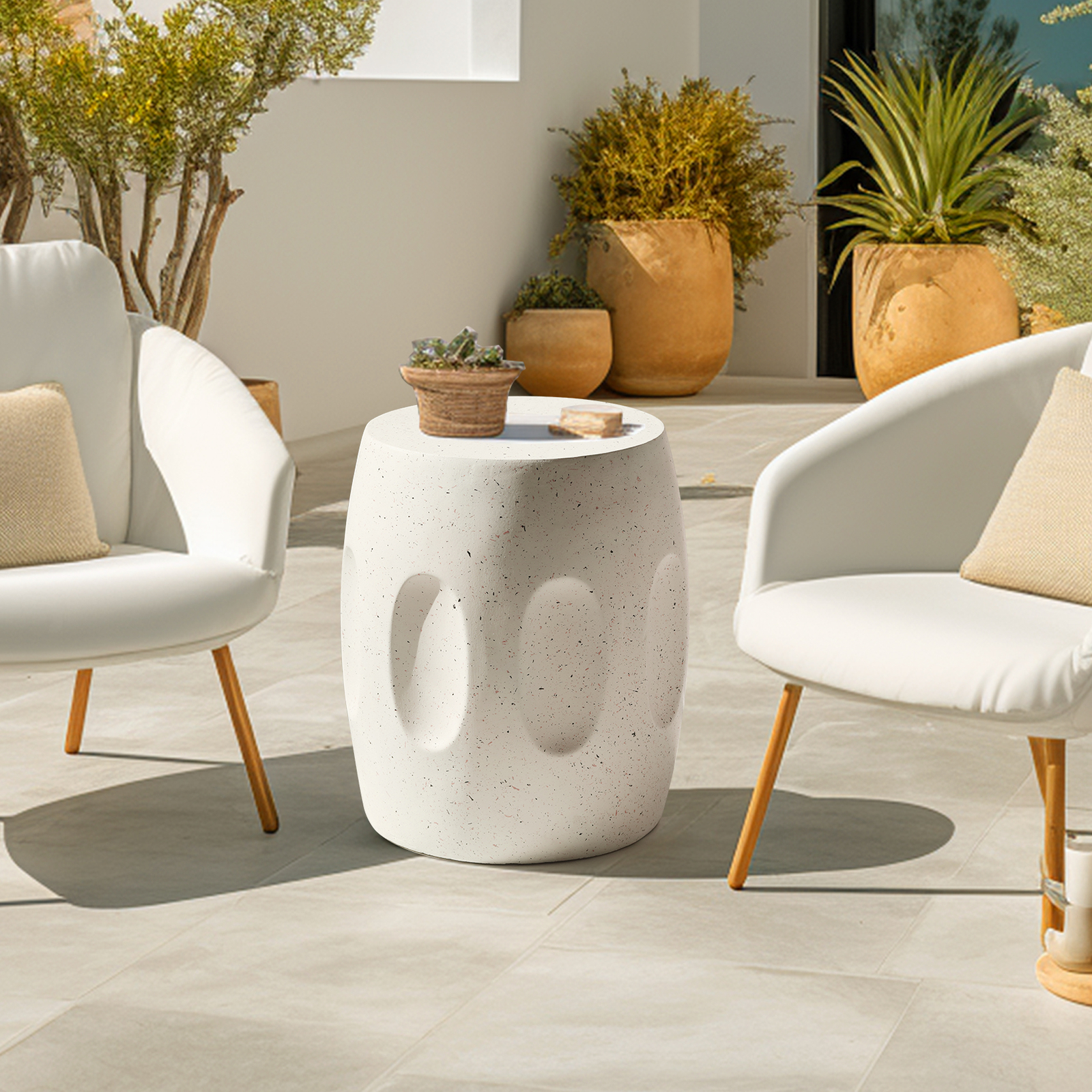 Modern Round Concrete Side Table Bedside Tables Nightstand Garden Corner Stool