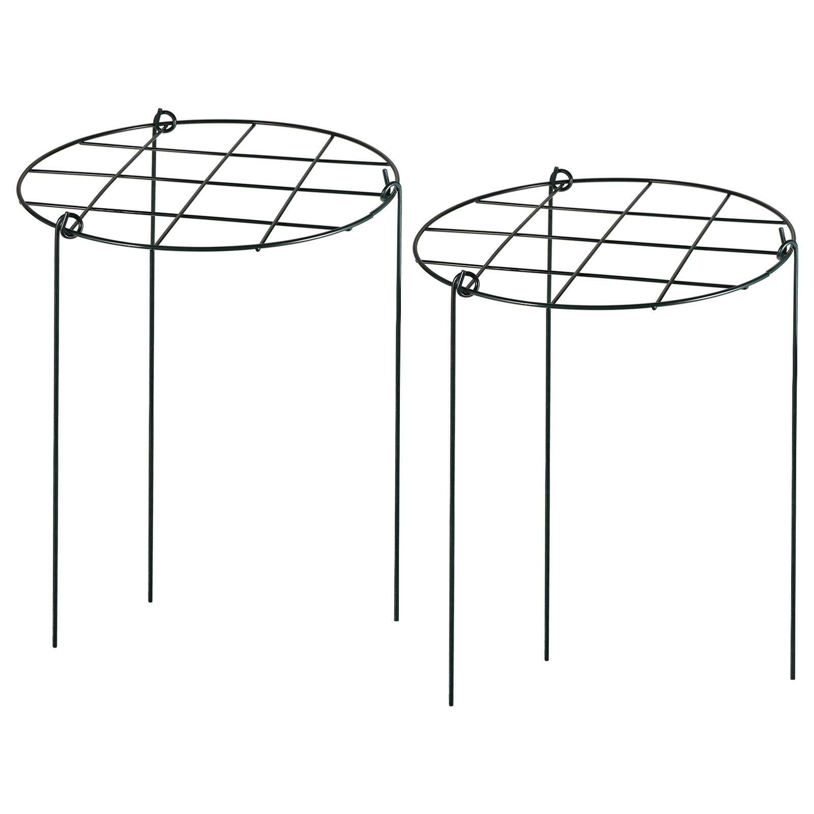 2Pcs Plant Ring Support Stakes 11.8"x17.7" Metal Square Grid with 3 Legs Black