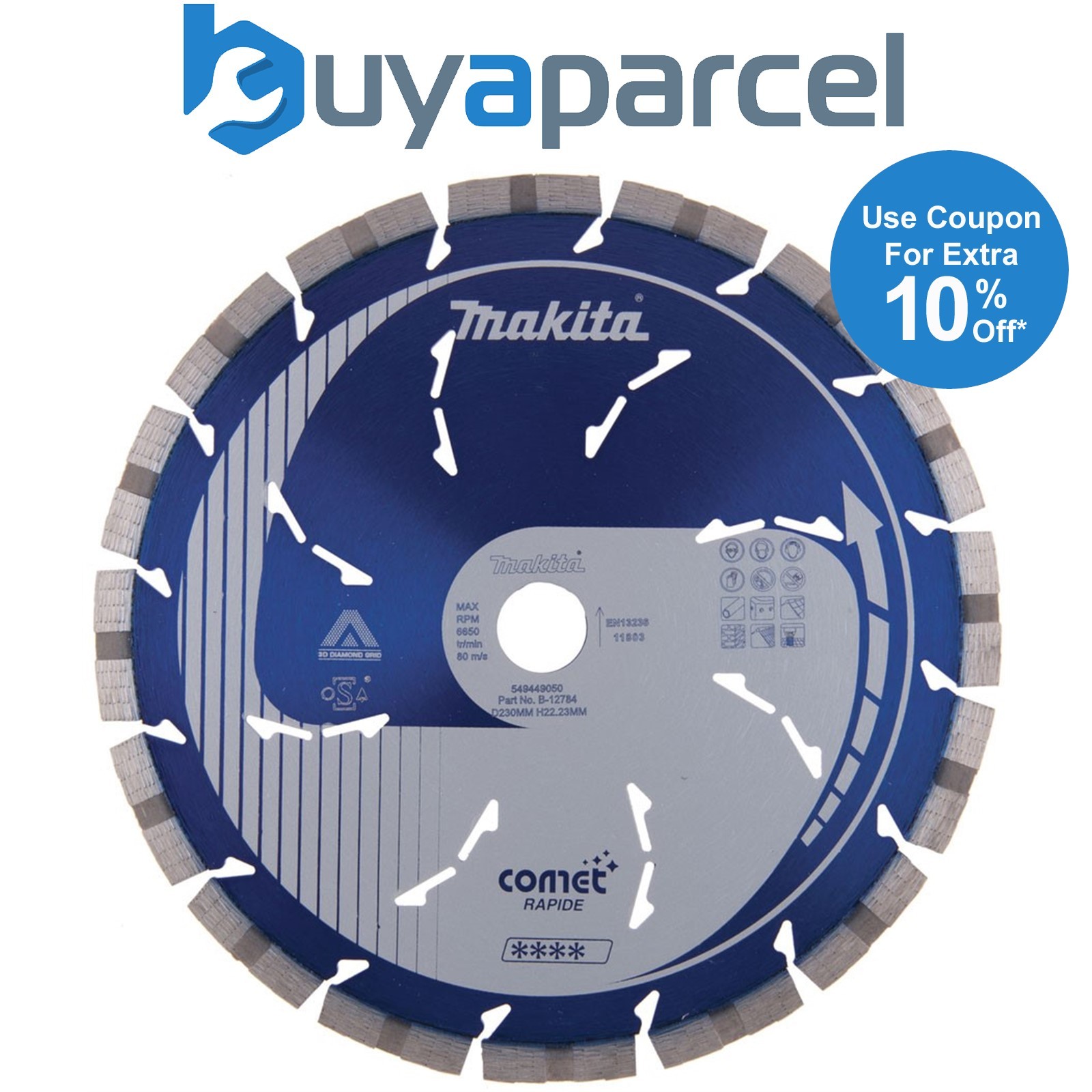 Makita B-12784 Comet Blade Diamond Cutting 230mm 22mm Rapide Dry & Wet - DCE090