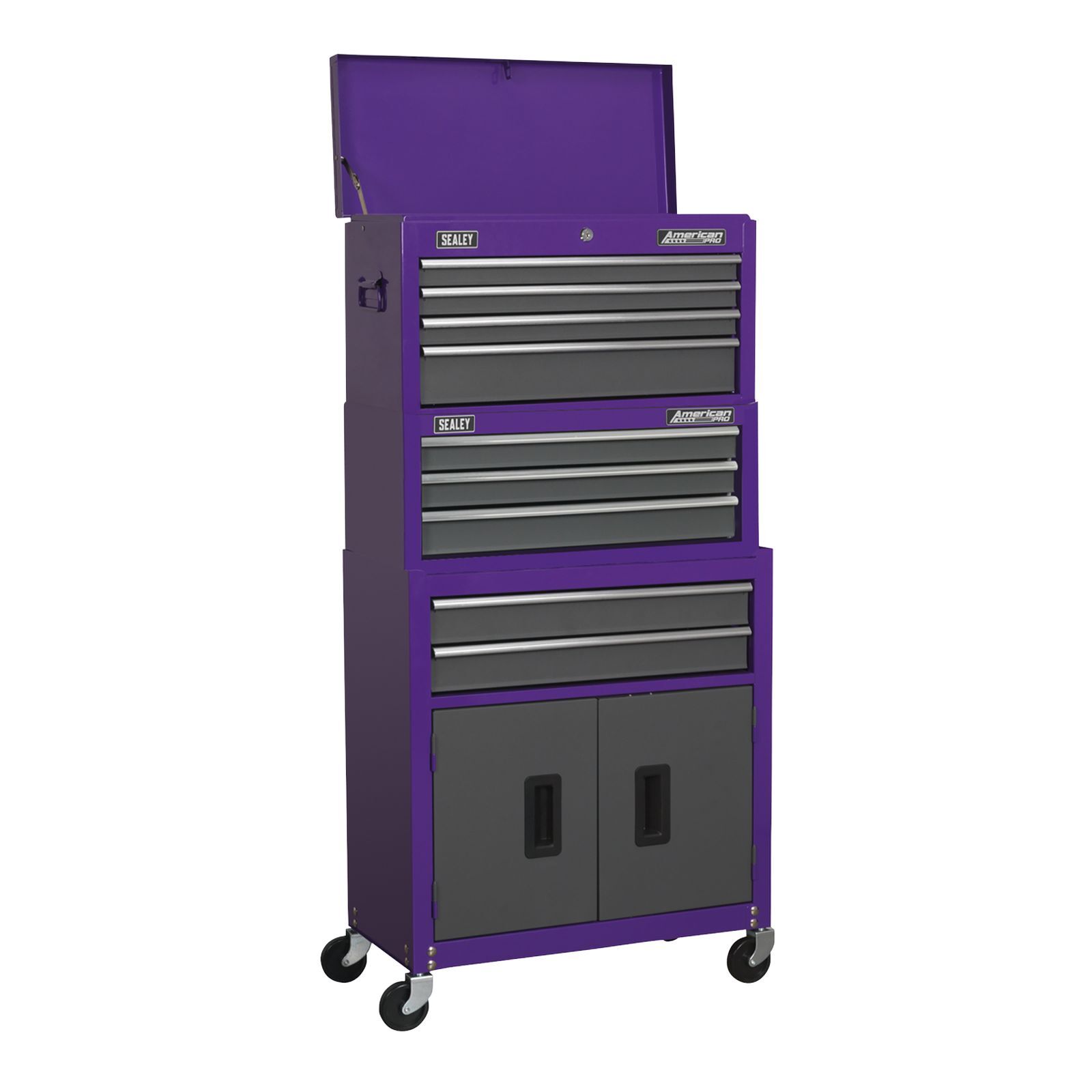 Sealey Topchest, Mid-Box & Rollcab 9 Drawer Stack - Purple - AP2200BBCPSTACK