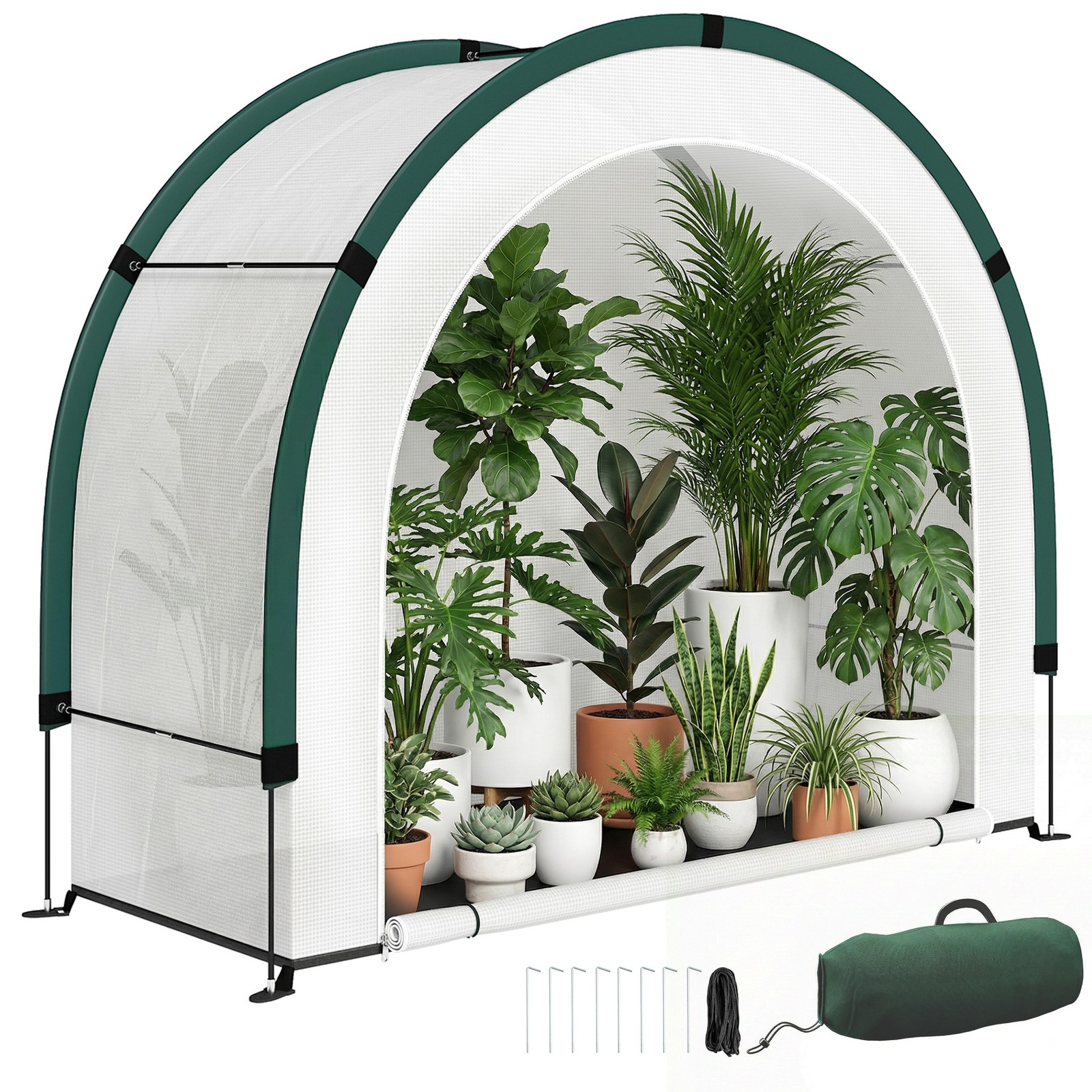 Outsunny Foldable Small Greenhouse, Mini Greenhouse with PE Base, Green