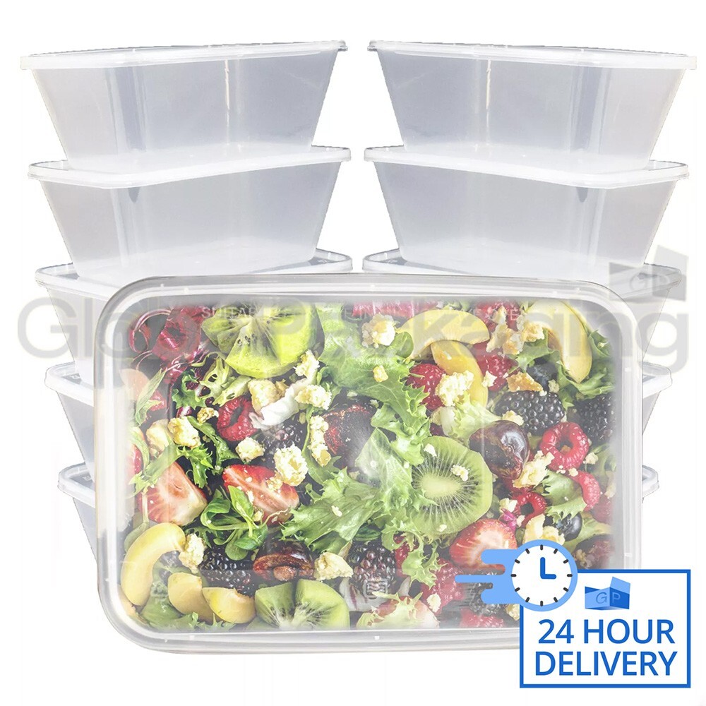 250 x PLASTIC 1000ml MICROWAVE FOOD TAKEAWAY CONTAINERS WITH LIDS - FOOD SAFE
