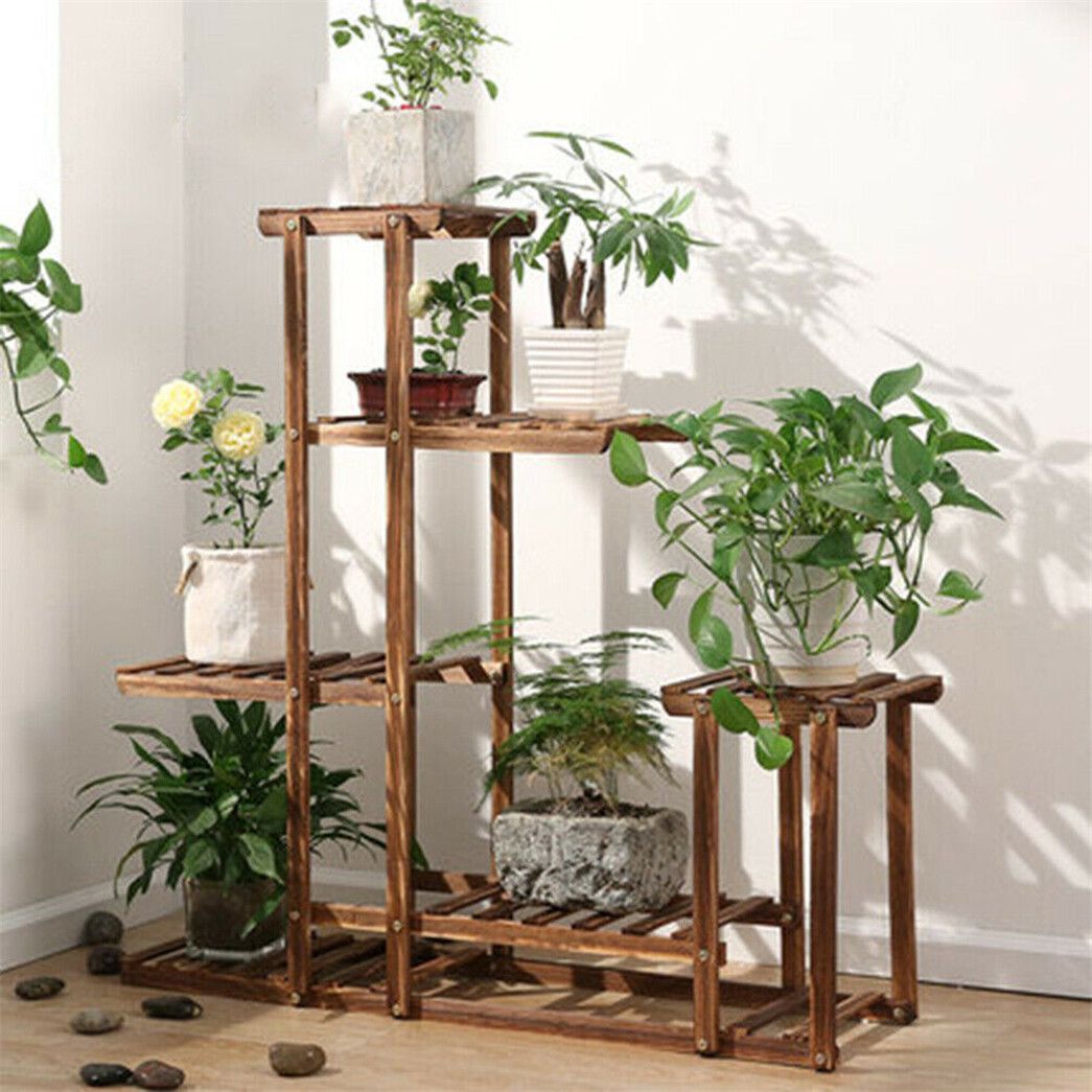 Strong 5 Tier Wooden Plant Stand Flower Pot Storage Rack Indoor Garden Bedroom