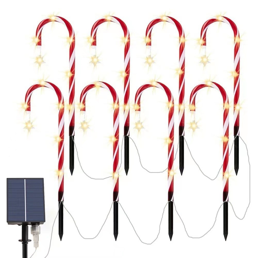 10X(Christmas Candy Cane Pathway Lights Solar Powered Christmas Decorations8261