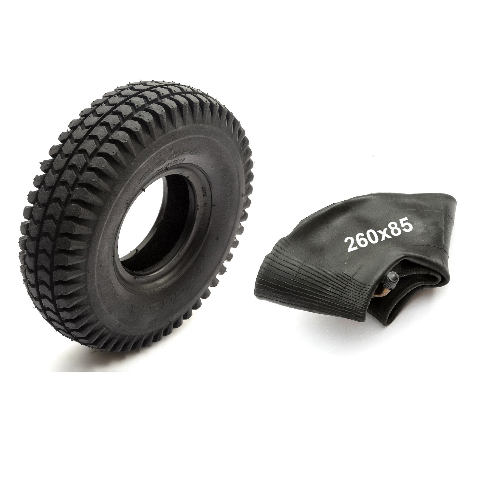Tyre & Innertube 260x85 Black Block Tread Mobility Scooter 4 Inch Rim 4 Ply