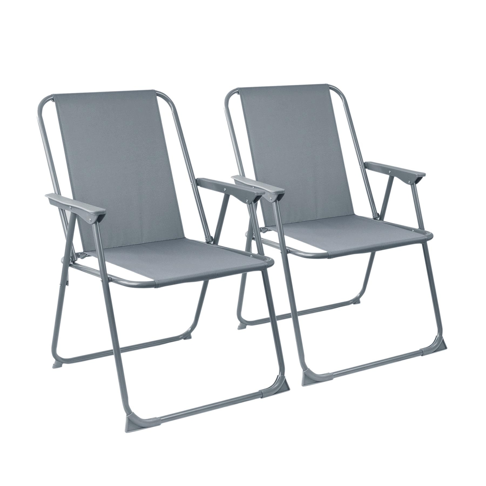 2x Folding Metal Beach Chairs Outdoor Camping Picnic Armchair Canvas Seat Grey