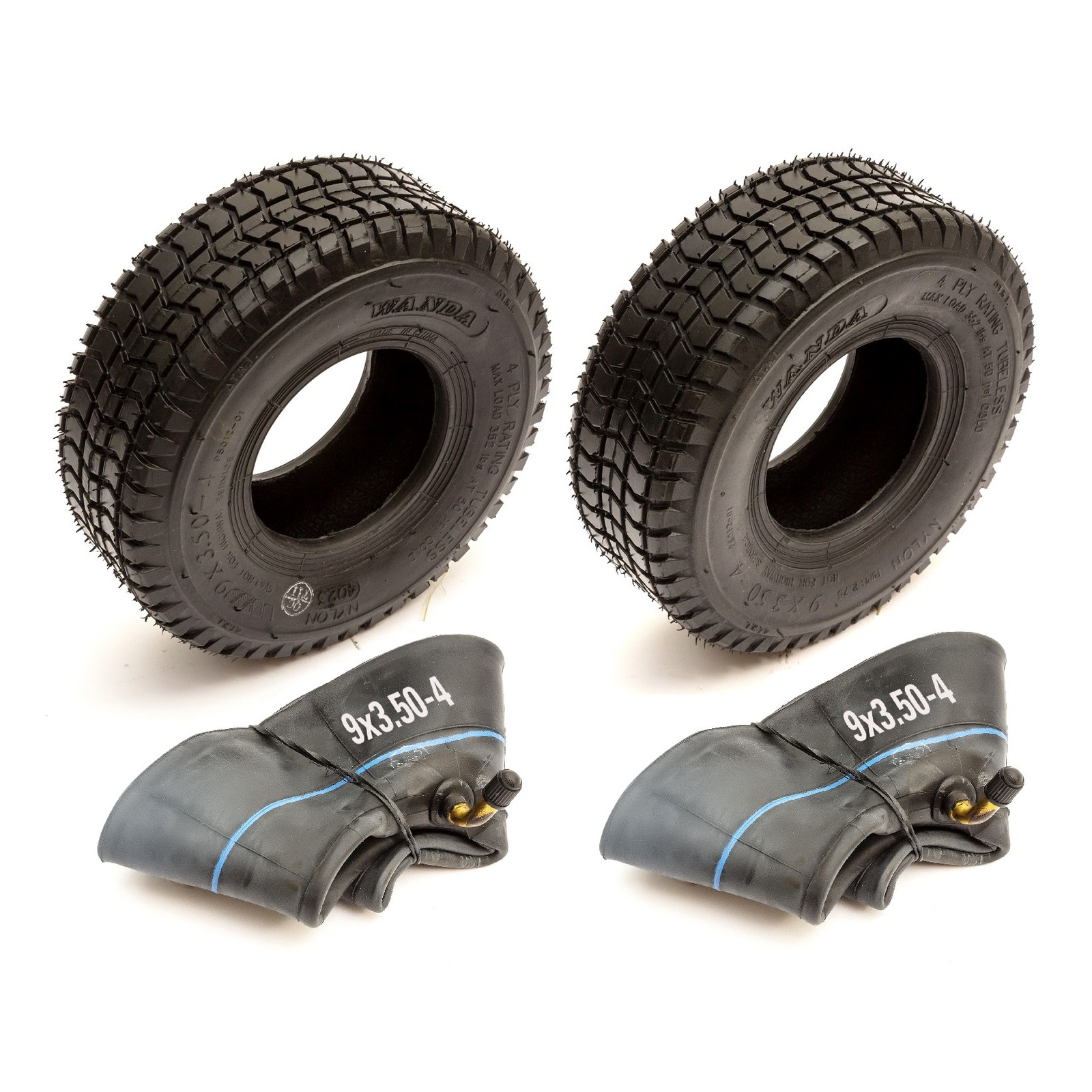 2x Tyre Turf Tread Size 9x3.50-4 4 Ply & Butyl Inner Tube Bent Garden Tractor