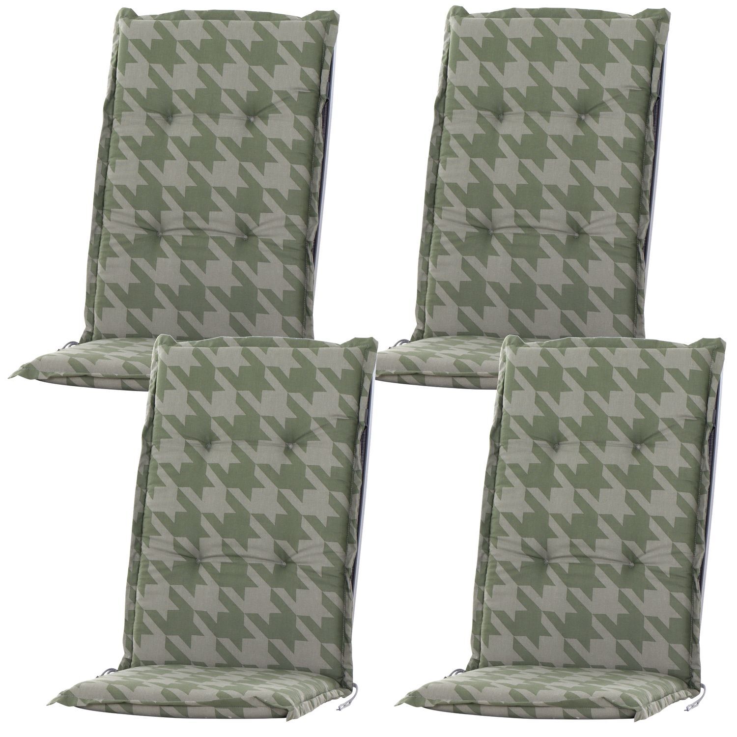 4x Seat Cushions High-Back Garden Chair 120x48 Checkered Seat Cushions