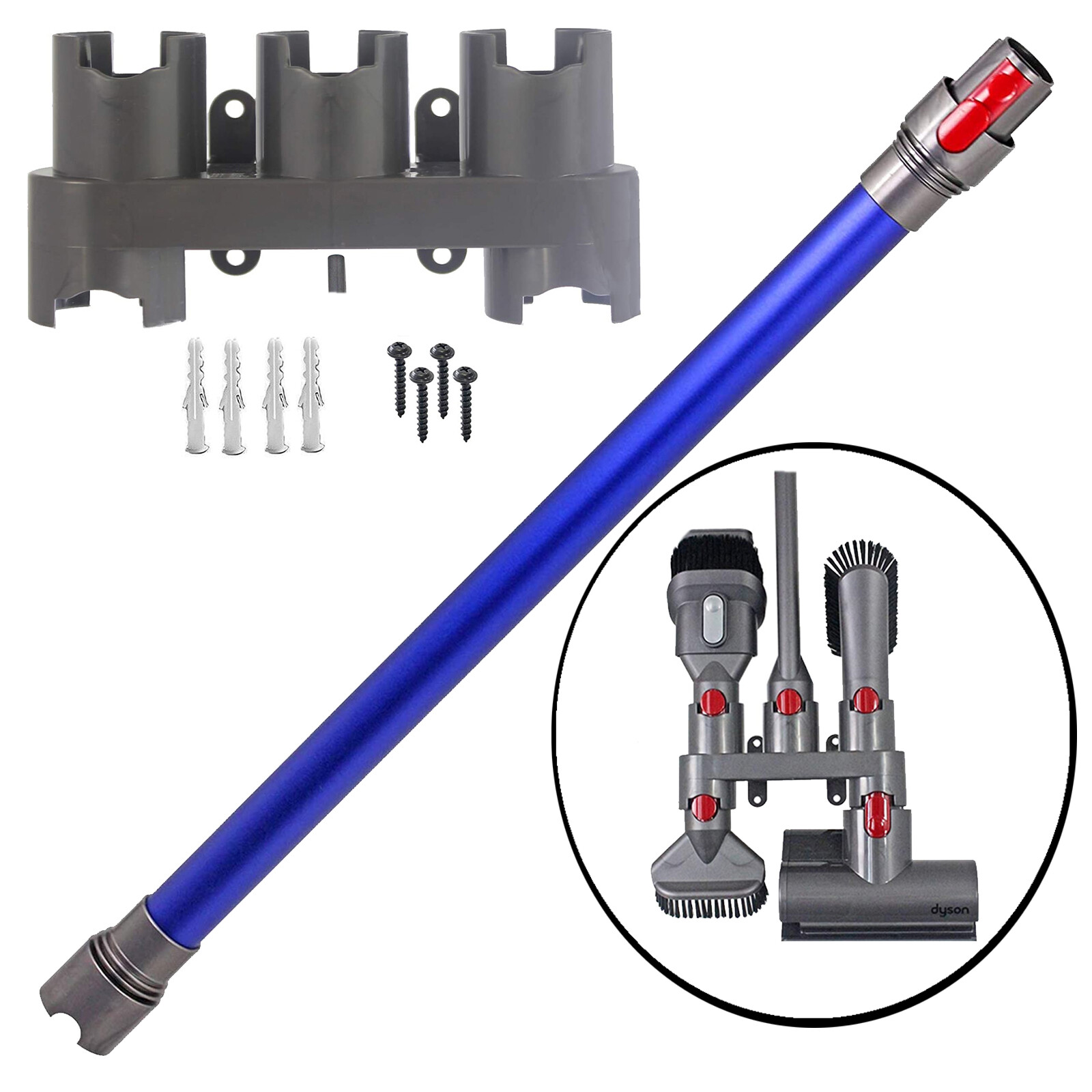 Blue Rod Wand Tube Pipe for DYSON V10 SV12 Vacuum + Wall Mount Tool Holder Rack