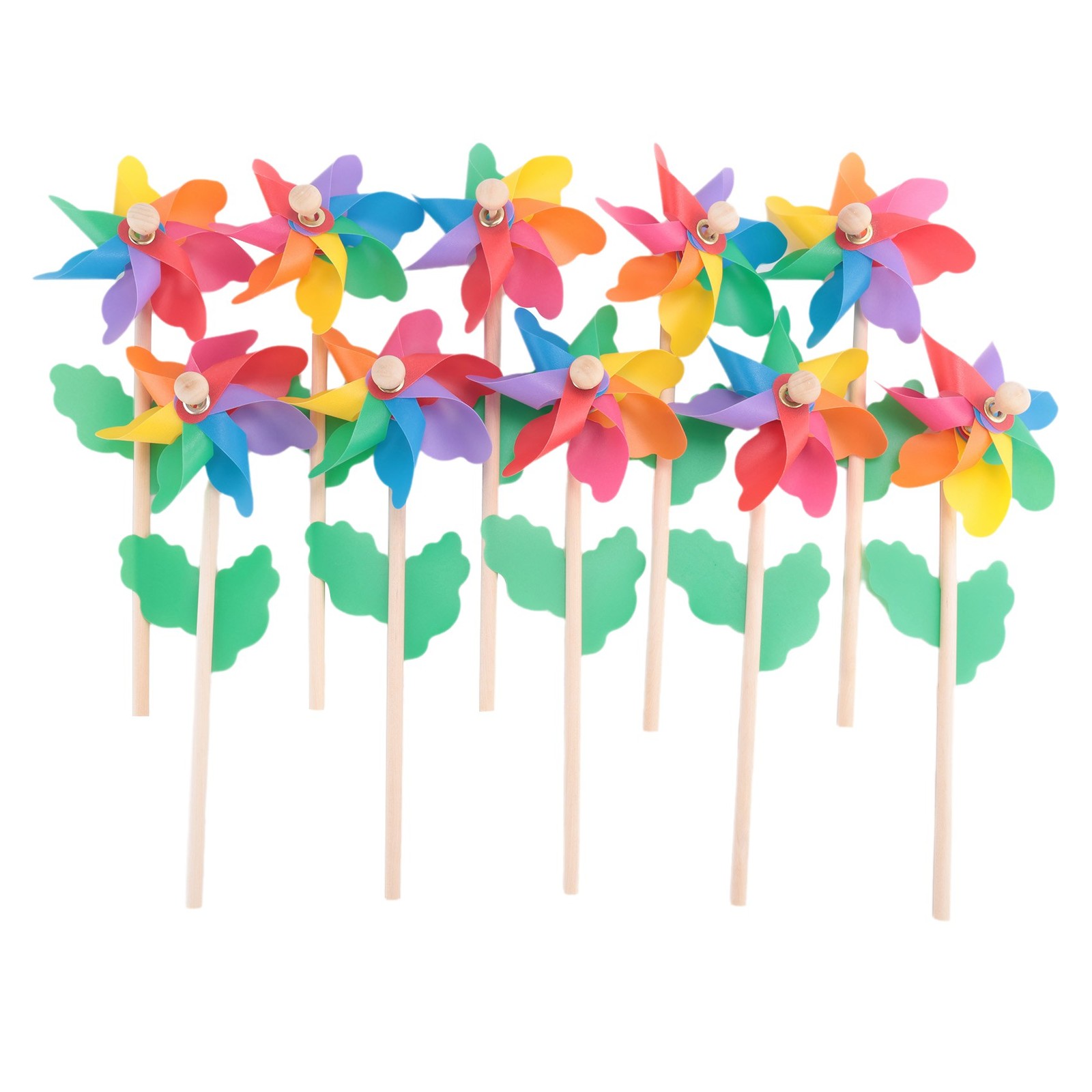 3X(10Pcs Wooden Stick Pinwheels,Windmill Party Pinwheels DIY Pinwheels Set3338