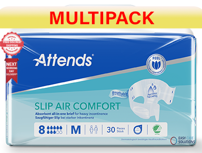 120 x Attends Slip Air Comfort Medium 8 | 4 Packs of 30 | High Absorbancy Slip