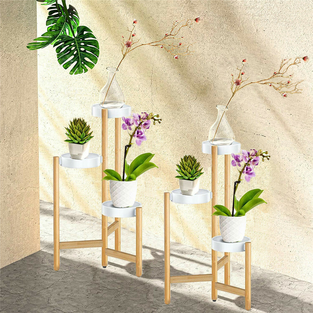 3 Tier Bamboo Plant Stand Ladder Shelf Flower Pot Holders Home Garden Patio