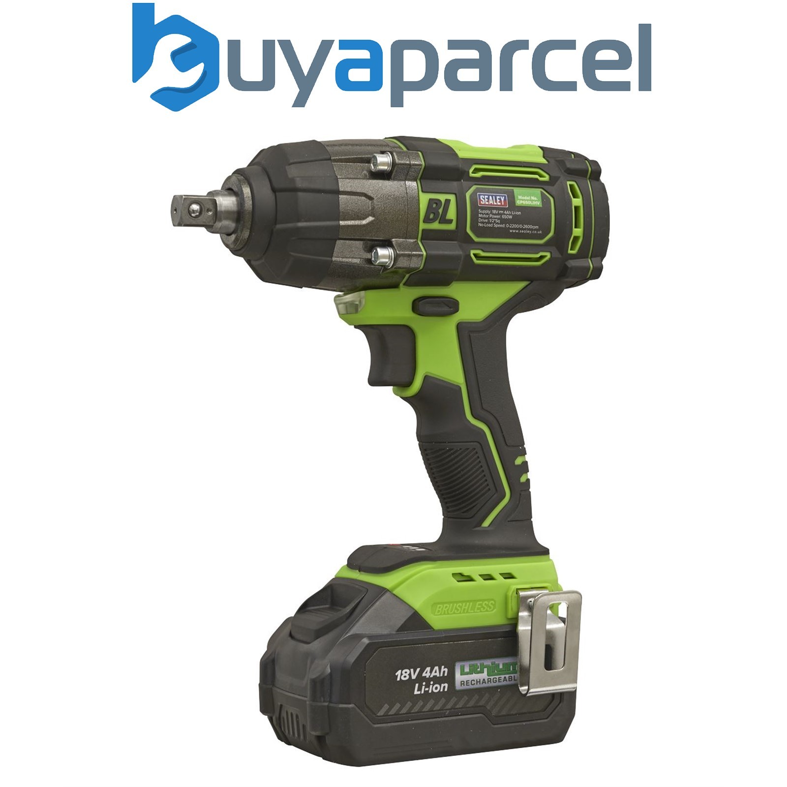 Sealey CP650LIHV 1/2"Sq Drive Cordless Brushless Impact Wrench 18V 4Ah
