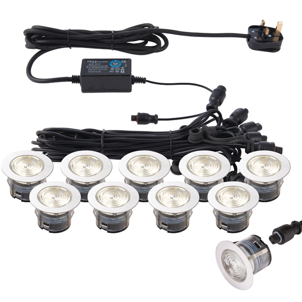 IP67 Decking Plinth Light Kit 10x 45mm Colour Changing White Lamps Outdoor Rated
